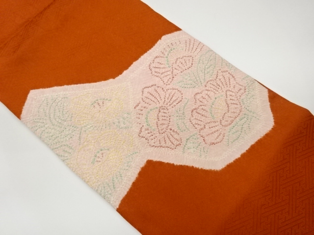JAPANESE KIMONO / SHIBORI FLOWER LEAF PATTERN NAGOYA OBI